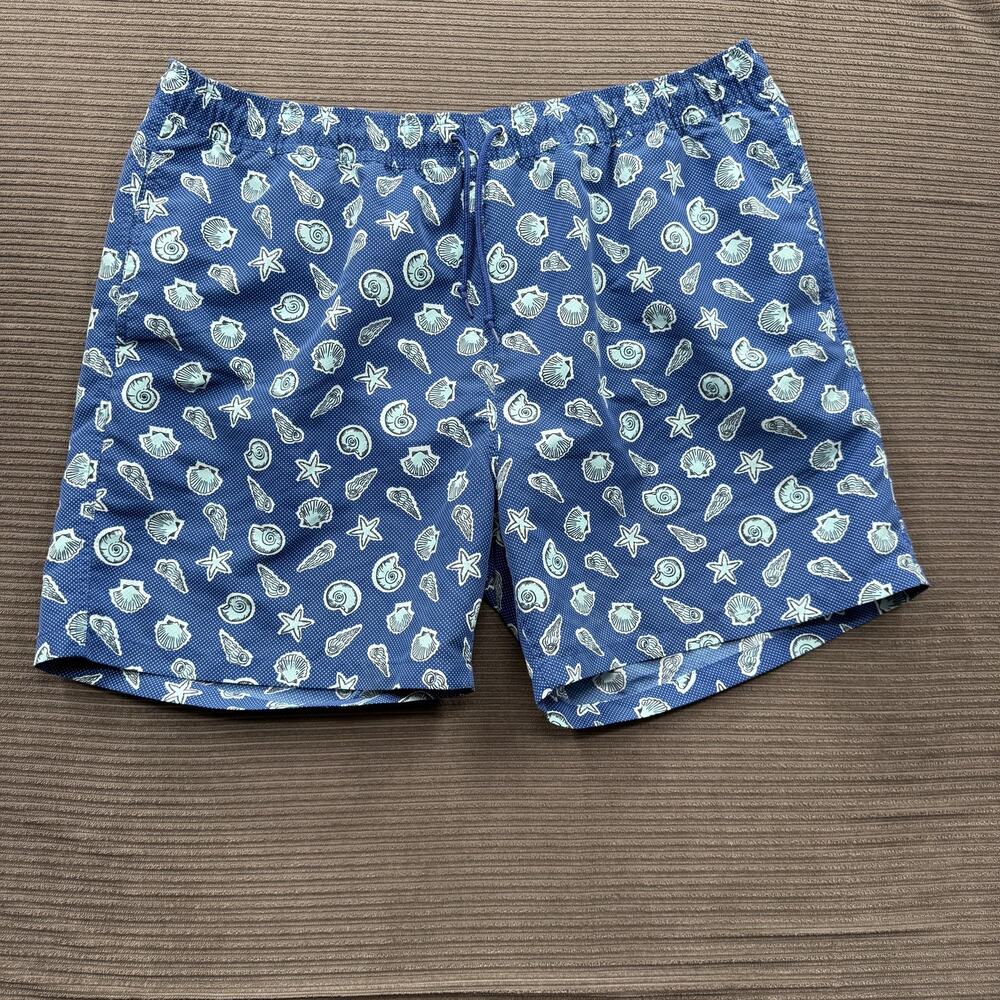 Brooks Brothers Swim Trunks Mens XL Blue Sea Shell Starfish Polyester Mesh Lined
